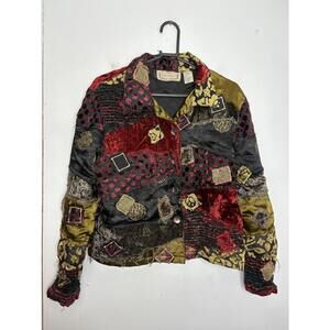 Vintage Jacket Lifestyle Womens Medium Artsy Textured Velvet Patchwork Tapestry